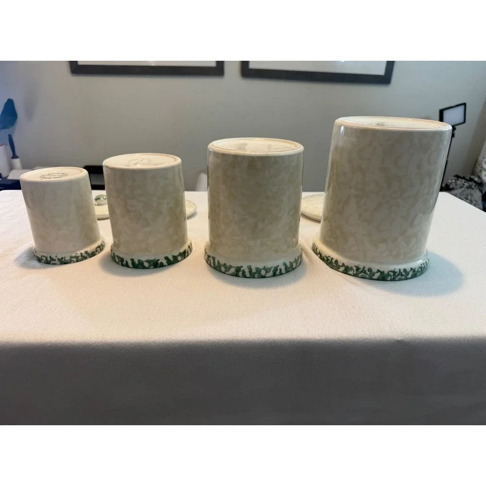 Vintage Himark Italy Ceramic Fruit Canister Set 4 Piece Green Trim Farmhouse